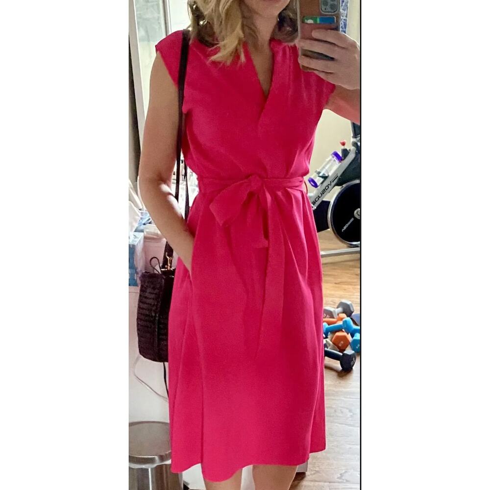 Rachel Roy Barbie Pink Blouson Dress Large Work Career Tie Waist Sleeveless $139 - Picture 5 of 11
